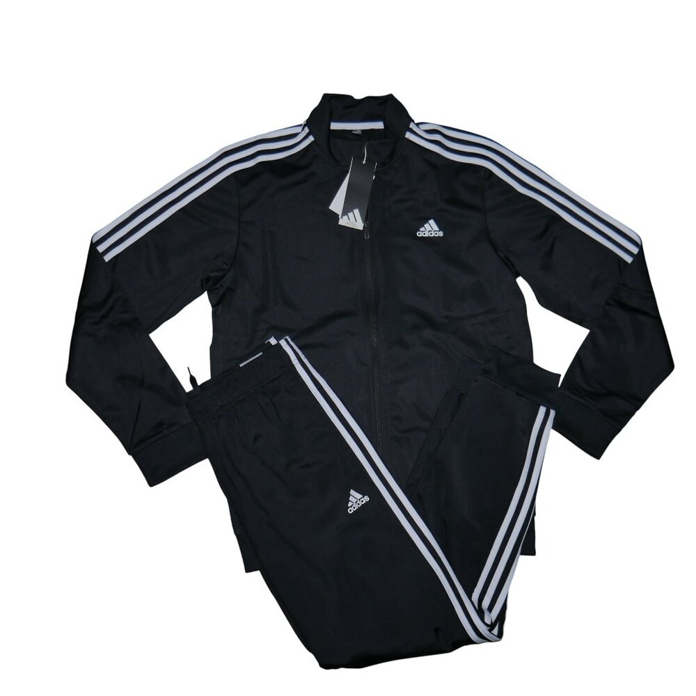 Adidas 2 Piece Tracksuit Set 3 Stripe Men's Track Jacket Joggers Warm Ups NWT